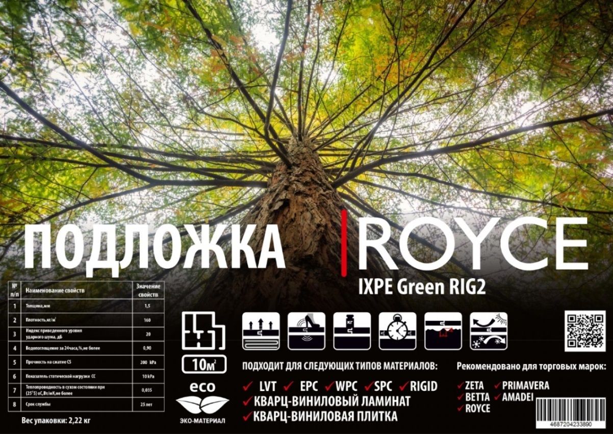 Подложка под LVT Royce IXPE Green RIG2 1.5 мм