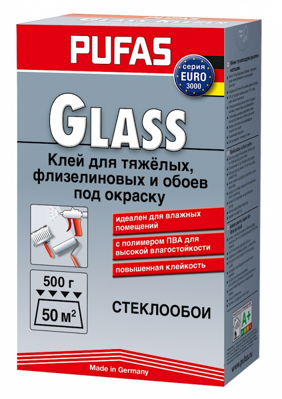 Клей Pufas Euro 3000 Glass для тяжёлых обоев, 500 г